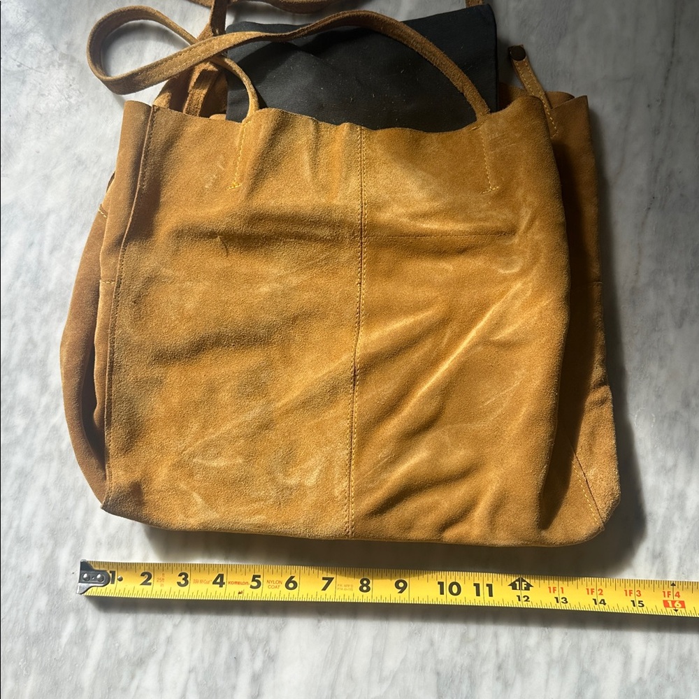 Suede Tote Bag - Tan yellow ochre - Picture 6 of 10